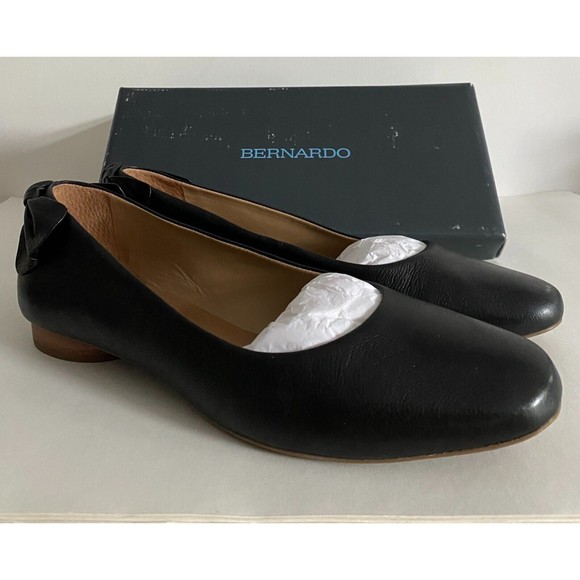 🩰 Anthropologie Bernardo Eloise Ballet Flats sz‎ 11 M Black Leather Heel Bows - Picture 9 of 9